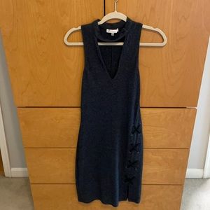 Gray sleeveless pencil dress with with low neck